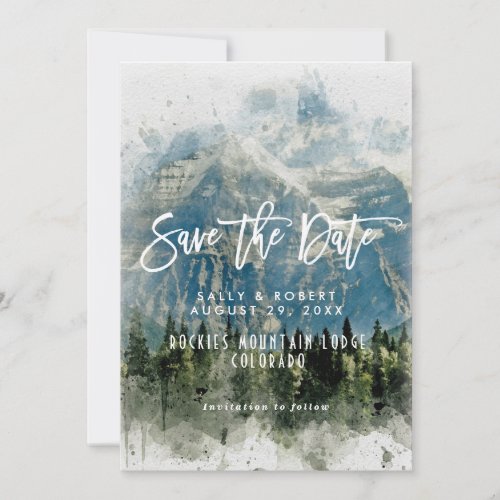 mountains forest wedding save the date card