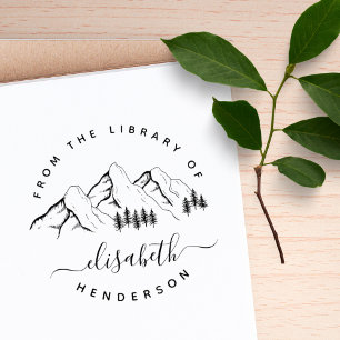 Mountains From The Library Of Elegant Custom Book Rubber Stamp