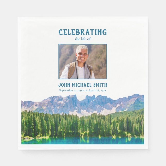 Mountains Funeral Order of Service Photo Memorial Napkins (Front)