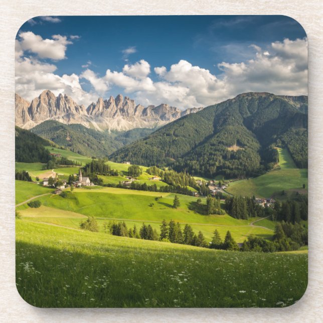 Mountains | Funes Valley, Dolomites, Italy Beverage Coaster (Front)