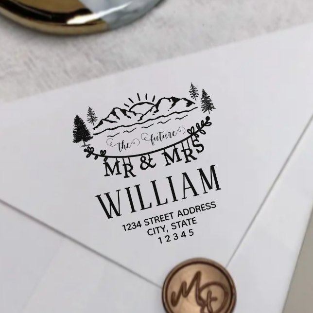 Mountains Future mr and mrs Return Address Rubber Stamp (Creator Uploaded)