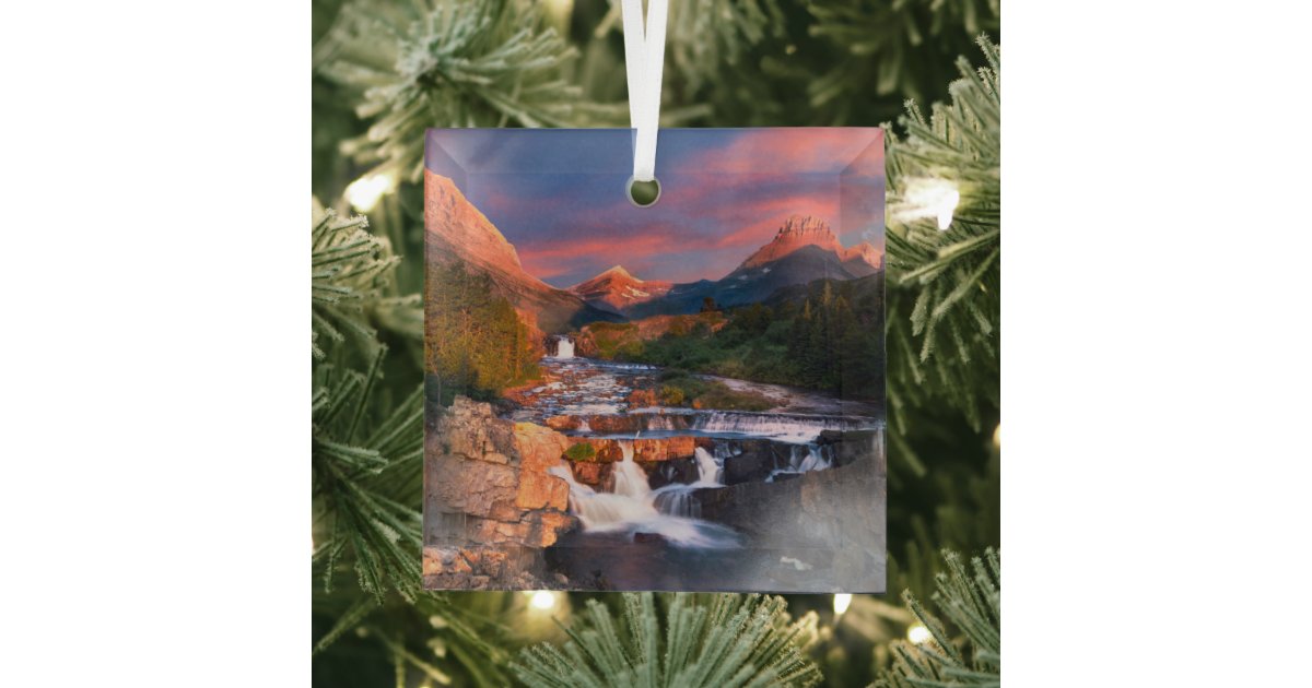 Mountains | Glacier National Park, Montana Glass Ornament | Zazzle