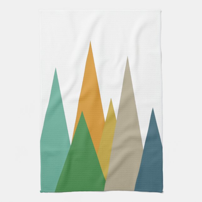 Mountains Green Blue Orange Mid Century Modern Kitchen Towel (Vertical)