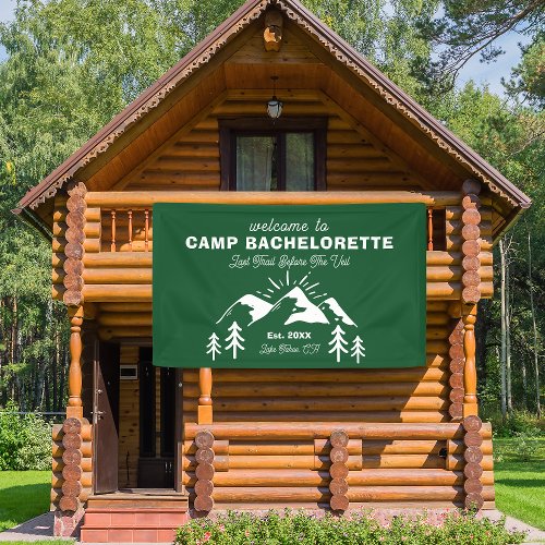 Mountains Green White Camp Bachelorette Welcome Banner