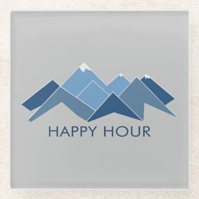 Mountains Happy Hour Glass Coaster (Front)