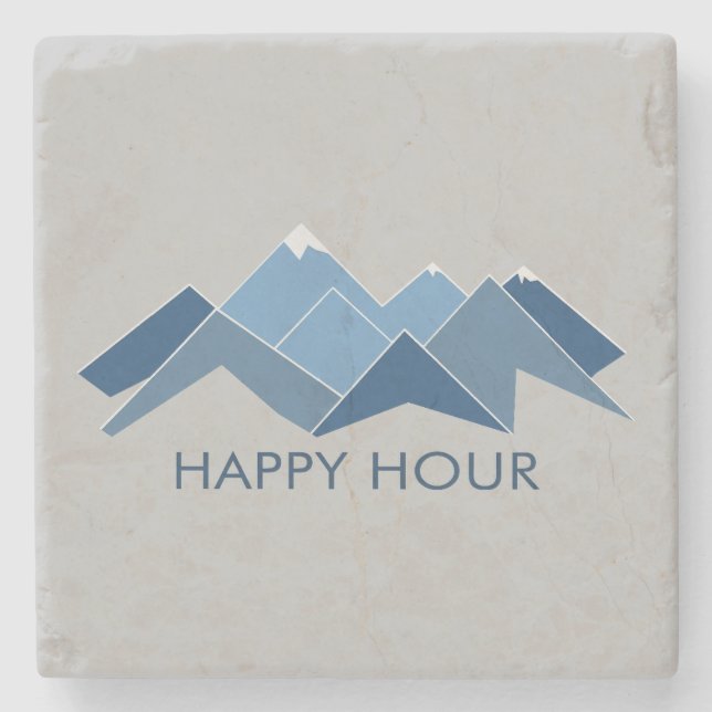 Mountains Happy Hour Stone Coaster (Front)