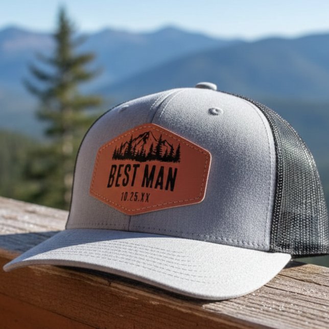 Mountains Hiking Bachelor's Trip Best Man Keepsake Leather Patch Hat (Creator Uploaded)