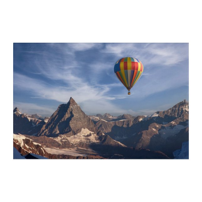 Mountains | Hot Air Balloon Matterhorn Swiss Alps Acrylic Print (Front)