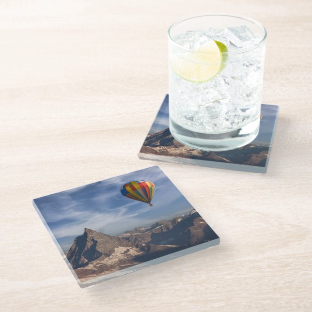 Mountains | Hot Air Balloon Matterhorn Swiss Alps Glass Coaster (Angled)