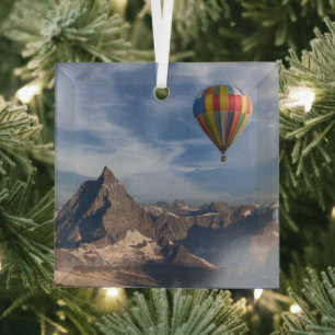 Mountains Hot Air Balloon Matterhorn Swiss Alps Glass Ornament