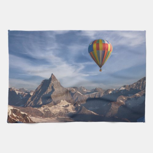 Mountains  Hot Air Balloon Matterhorn Swiss Alps Kitchen Towel