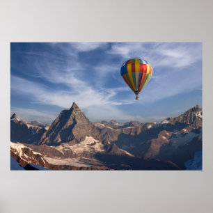 Mountains Hot Air Balloon Matterhorn Swiss Alps Poster