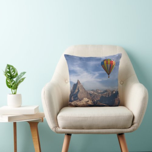 Mountains  Hot Air Balloon Matterhorn Swiss Alps Throw Pillow