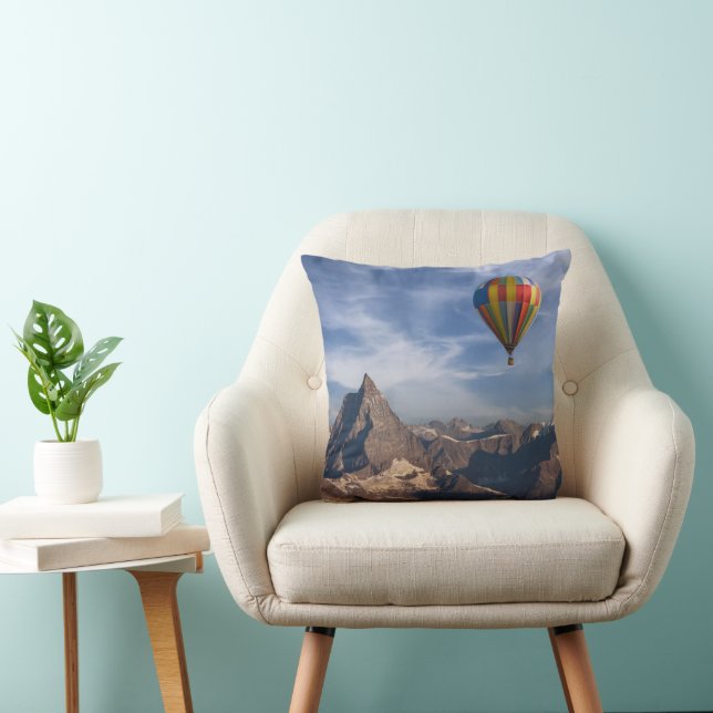 Mountains | Hot Air Balloon Matterhorn Swiss Alps Throw Pillow (Chair)