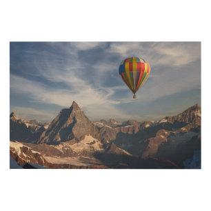 Mountains Hot Air Balloon Matterhorn Swiss Alps Wood Wall Art