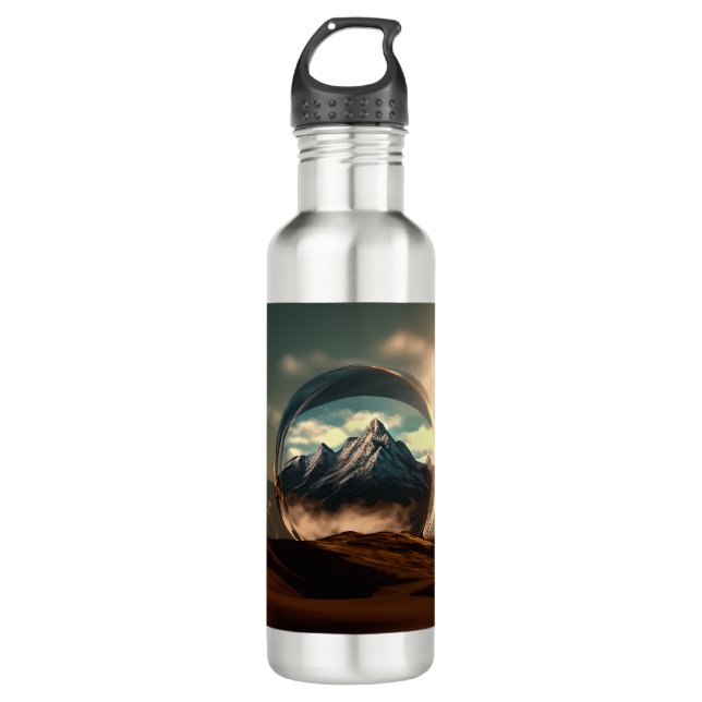 Mountains in a Bubble Globe Stainless Steel Water Bottle (Front)