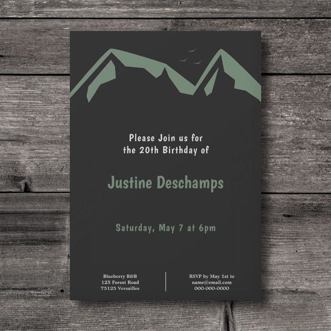 Mountains in Green - Black Birthday Invitation (Mountains in Green - Black Birthday Invitation)