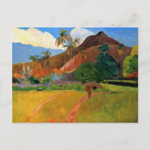 Mountains in Tahiti Gauguin painting warm colorful Postcard