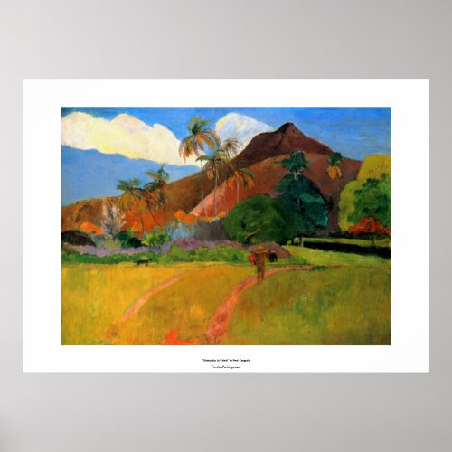 Mountains in Tahiti Gauguin painting warm colorful Poster