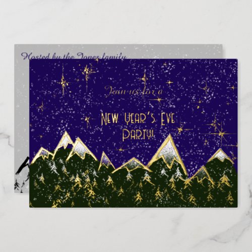 Mountains in the night _ New Yearâs Eve party Foil Invitation