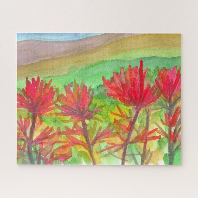 Mountains Indian Paintbrush Wildflowers Painting Jigsaw Puzzle (Horizontal)