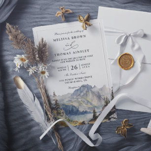 Mountains lake Rustic Elegant QR Code Wedding Invitation