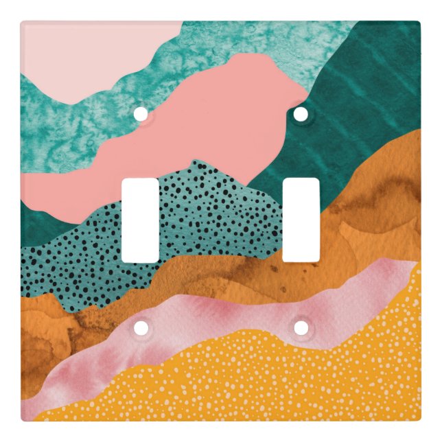 Mountains, landscape, collage, dark greens, rust, light switch cover (Front)