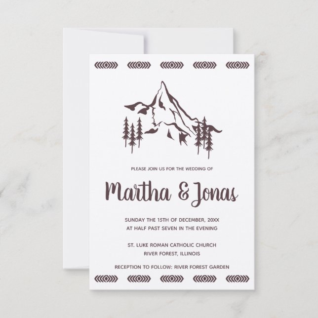 Mountains Landscape & Tribal Motifs Wedding Design Invitation (Front)