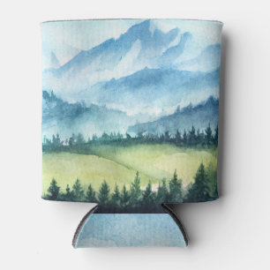 Mountains landscape, watercolor artistic illustrat can cooler