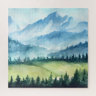 Mountains landscape, watercolor artistic illustrat jigsaw puzzle