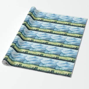 Mountains landscape, watercolor artistic illustrat wrapping paper