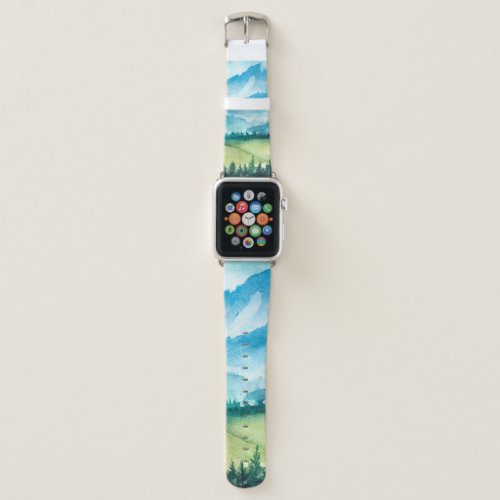 Mountains landscape. Watercolor illustration. Apple Watch Band