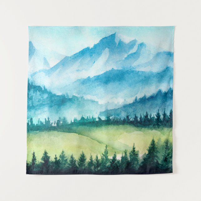 Mountains landscape. Watercolor illustration. Tapestry (Front)