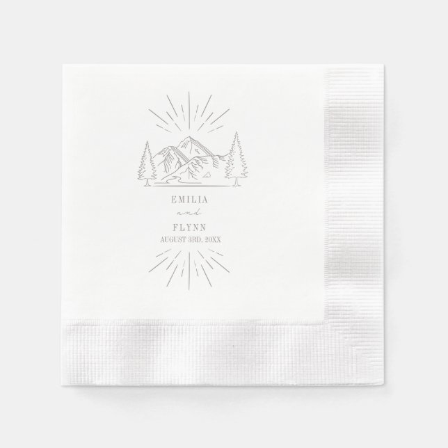 Mountains Line Art Amethyst Wedding Napkins (Front)