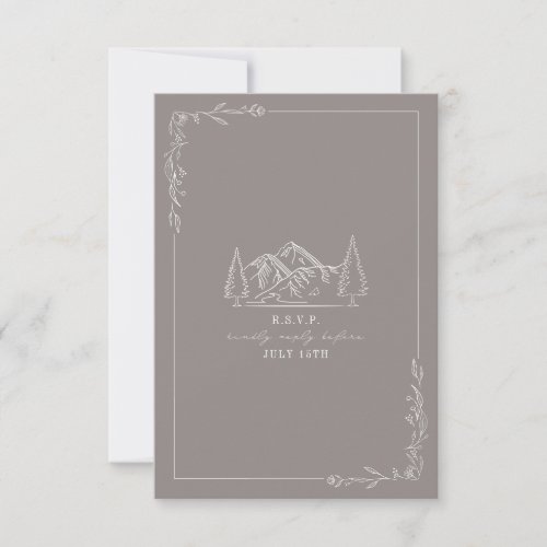 Mountains Line Art Amethyst Wedding RSVP Card