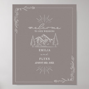 Mountains Line Art Amethyst Wedding Welcome Poster