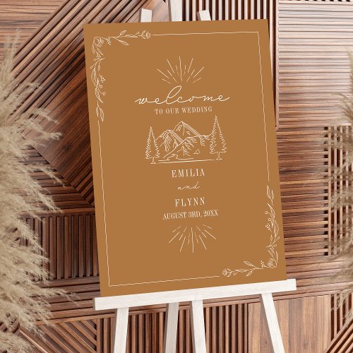 Mountains Line Art Gold Wedding Welcome Poster