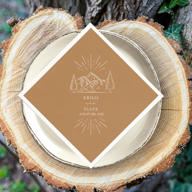 Mountains Line Art Goldenrod Wedding Napkins (Creator Uploaded)