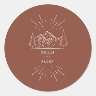 Mountains Line Art Terracotta Wedding Classic Roun Classic Round Sticker
