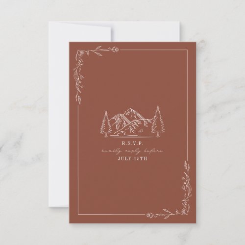 Mountains Line Art Terracotta Wedding RSVP Card