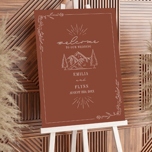 Mountains Line Art Terracotta Wedding Welcome Foam Board (Creator Uploaded)