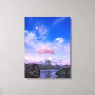 Mountains Matterhorn & Lake Stellisee Canvas Print
