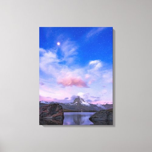 Mountains  Matterhorn  Lake Stellisee Canvas Print