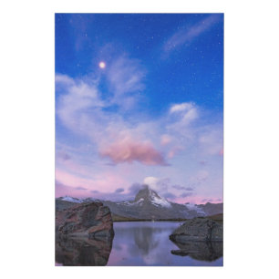 Mountains Matterhorn & Lake Stellisee Faux Canvas Print