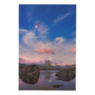 Mountains   Matterhorn & Lake Stellisee Wood Wall Art