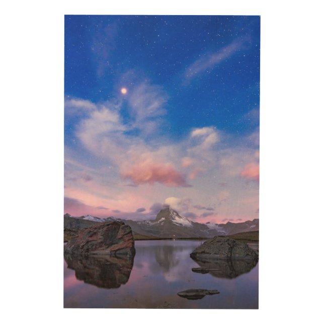 Mountains | Matterhorn & Lake Stellisee Wood Wall Art (Front)