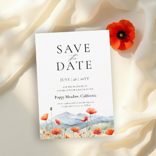 Mountains Meadow Summer Poppies Romantic Wedding Save The Date