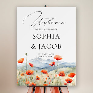 Mountains Meadow Summer Poppies Wedding Welcome Foam Board