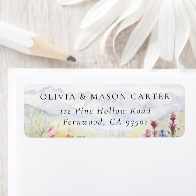 Mountains Meadow Wildflowers Colorful Wedding Label (Insitu)