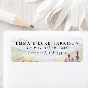 Mountains Meadow Wildflowers Watercolor Wedding Label